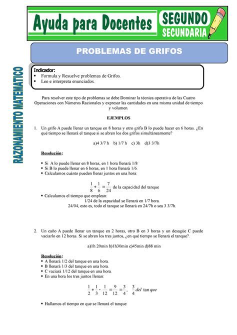 Problemas De Grifos Para Segundo De Secundaria PROBLEMAS DE GRIFOS