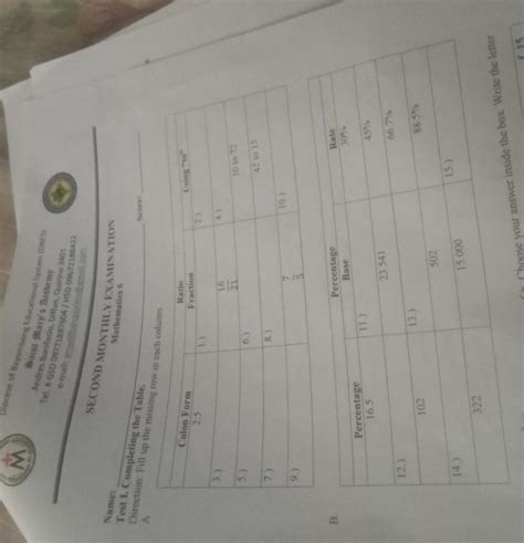 Patulong Po Test To Answer Properly Fill Up The Missing Row In Each Column Brainly Ph