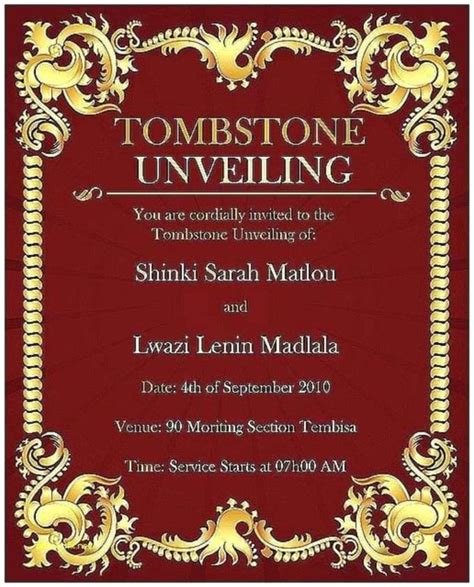 Tombstone Unveiling Invitation Cards South Africa