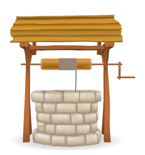 Stone Water Well With Wooden Roof Vector Illustration Isolated On White