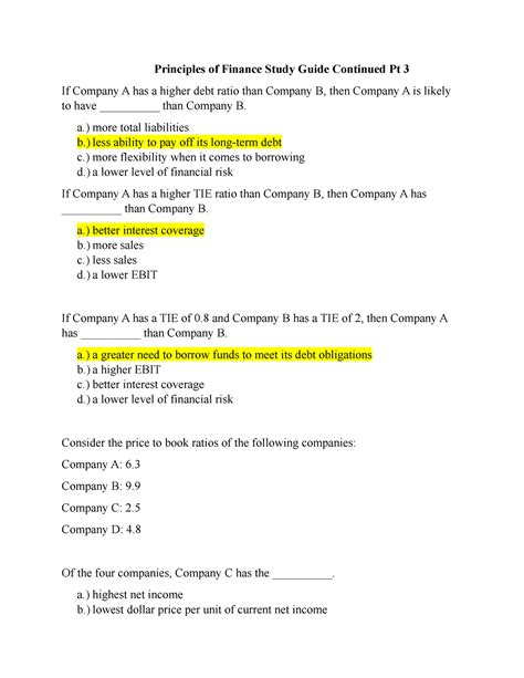 principles  finance study guide continued pt    total