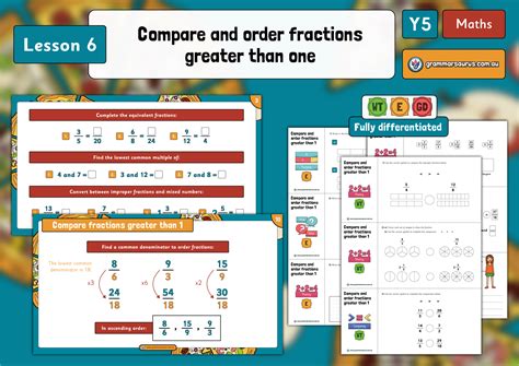 Year 5 Fractions Compare And Order Fractions Greater Than 1 Lesson 6 Grammarsaurus Australia