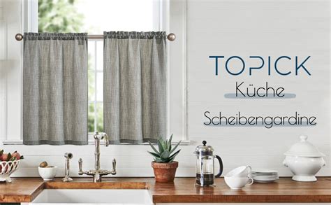 TOPICK Kitchen Curtains 36 Inch Drop Linen Optics Kitchen Curtains