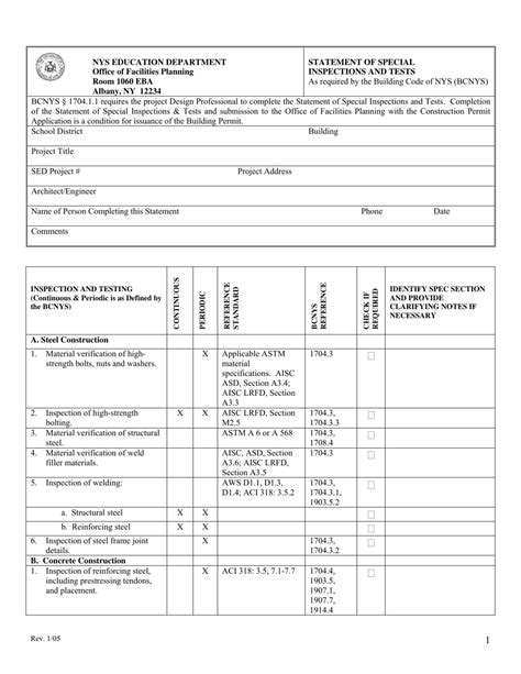 New York Statement Of Special Inspections And Tests Fill Out Sign