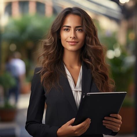 Premium Photo Beautiful Smiling Businesswoman Outside Generative Ai