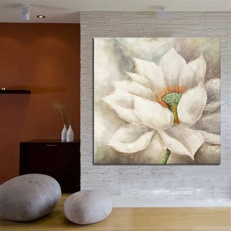 Handmade white lotus flower oil painting beautiful wall paintings for ...