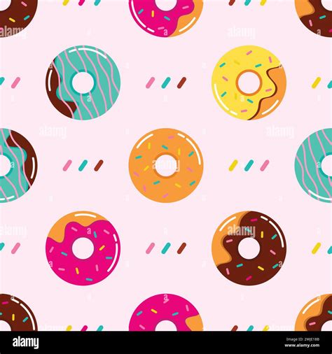 Seamless Pattern Of Donuts With Multicolored Glaze Sweet Donuts Vector