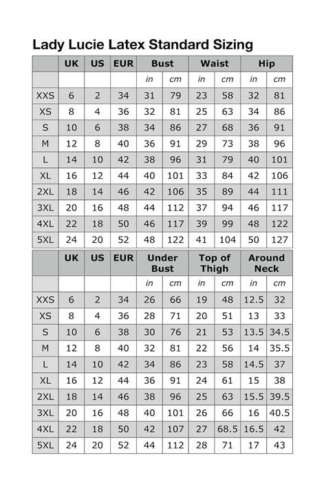 Lady Lucie Latex Measurement Chart Etsy