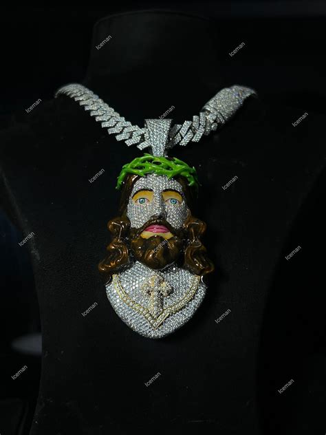 Iced Out VVS Moissanite Enamel Jesus Pendant 925 Silver Pendant Chain