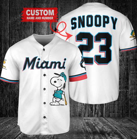 Peanuts Snoopy X Miami Marlins Baseball Jersey Wl Scesy