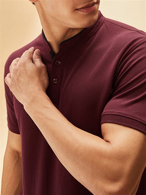 Buy Solids Mandarin Polo Burgundy Mandarin Polos Online At The Souled