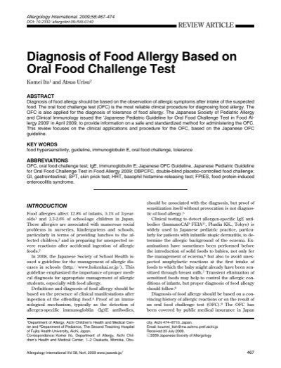 Diagnosis of Food Allergy Based on Oral Food Challenge Test