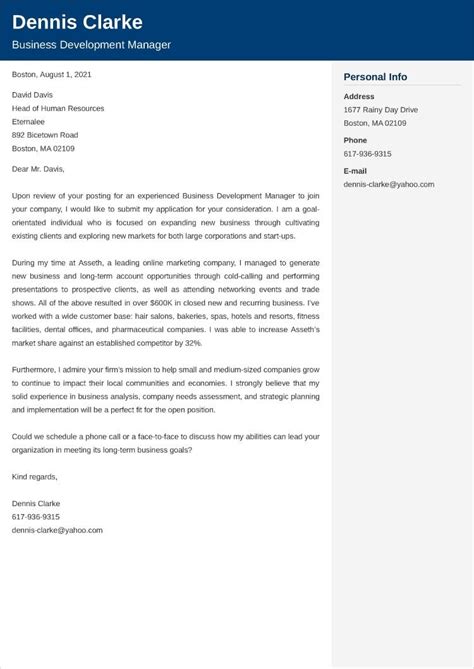 Business Development Cover Letter Example Templates