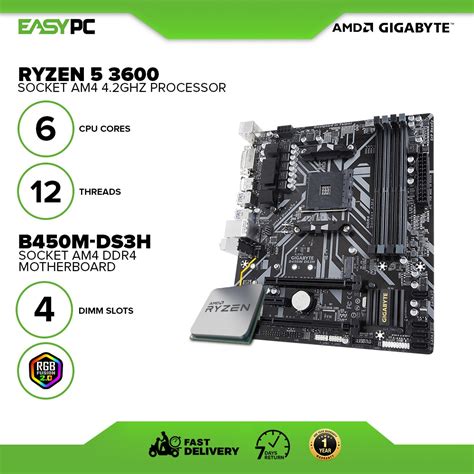 AMD Ryzen 5 3600 Processor Gigabyte A320M S2H V2 Motherboard