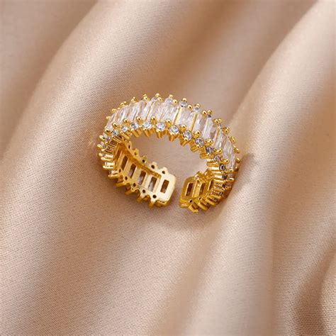 Fashion Luxe Zirkoon Charm Baguette Zirconia Trouwringen Voor Vrouwen