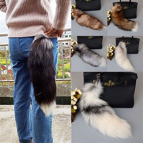 Cheap Charm Long Pendant Fluffy Fox Tail Fur Keychain Handbag