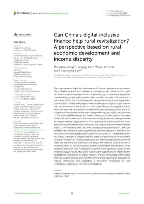 Pdf Can China’s Digital Inclusive Finance Help Rural Revitalization A Perspective Based On