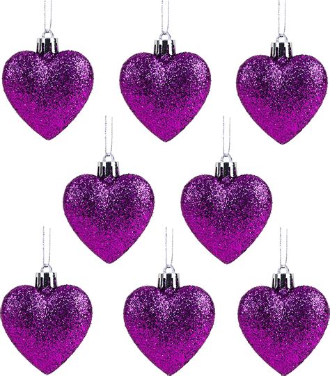 Christmas Concepts® Pack Of 8 60mm Heart Shaped Christmas Tree Baubles Glitter Decorated