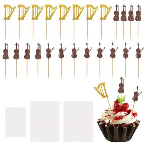 24 Pcs Music Notes Cupcake Toppers Glitter Music Notes Cake