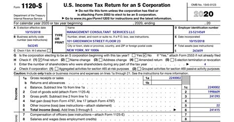 Irs Form 1120s 2020 Us Income Tax Return For An S Corporation
