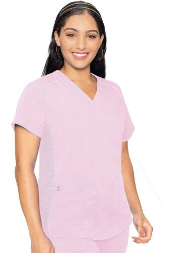 Med Couture Touch Women Scrub V Neck Shirttail Top MC7459 IPNK Ice Pink