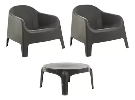 Set De 2 Sillones Skarpo Negros Mesa Ratona Garden Life Cuotas Sin