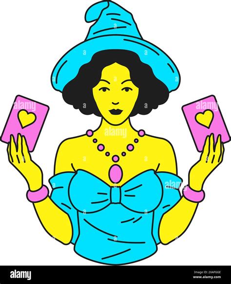 Y2k woman magician with heart playing cards comic cartoon character ...