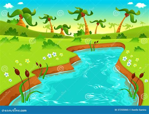 Jungle with pond. stock vector. Illustration of color - 37255065