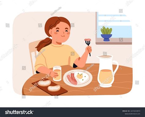 Girl Eat Breakfast Cartoon