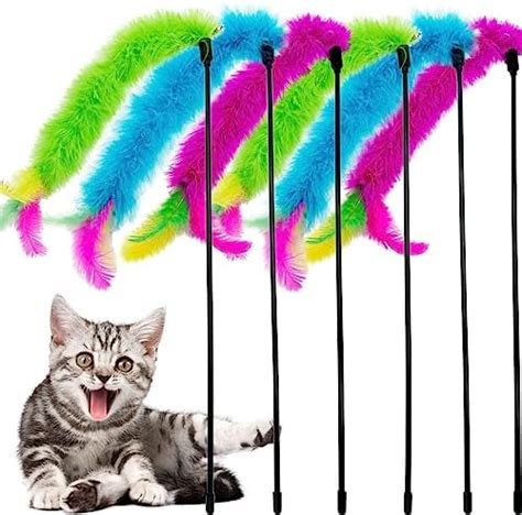 Cateneed Cat Wand Toy Cat Feather Toys 6 Pcs Cat Feather Teaser Toy Interactive