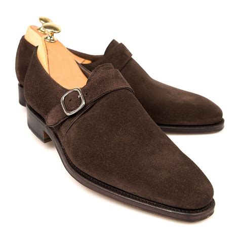 Brown Color Suede Leather Monk Single Buckle Strap Rounded Plain Toe Shoes 4 Men Monk Strap