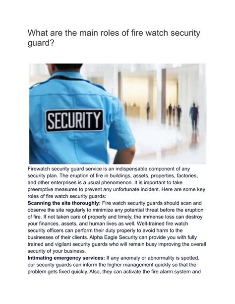 Ppt What Are The Main Roles Of Fire Watch Security Guard Powerpoint