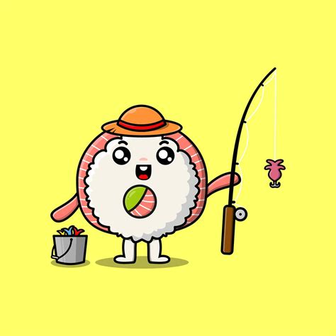 Cute Cartoon Rice Sushi Roll Sashimi Ready Fishing 11564688 Vector Art