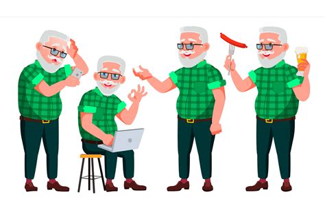 Old Man Poses Set Vector Elderly Graphic By Pikepicture Creative Fabrica