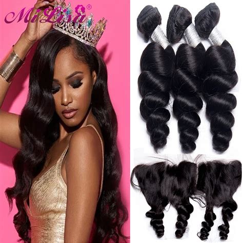 Loose Wave Bundle With Frontal Human Hair 3 Bundle With Lace Frontal