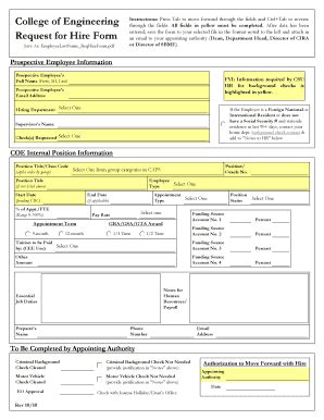 Fillable Online Engr Colostate College Of Engineering Request For Hire