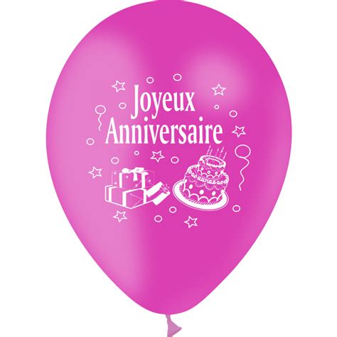 10 Ballons Latex HG95 Joyeux Anniversaire Fuschia PMS Abc