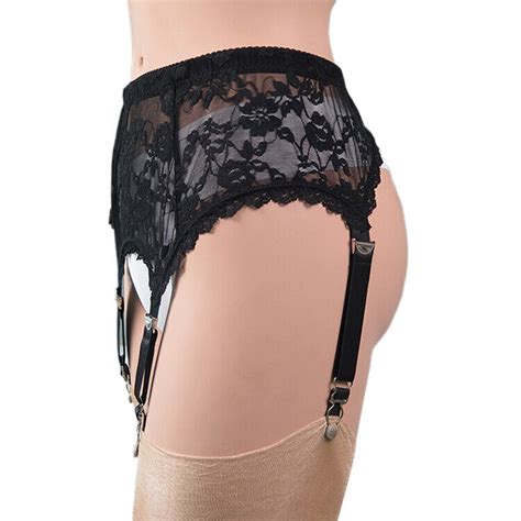 Allacki Black Floral Lace Garter Belt 4 Straps Suspender Belt Plus Size