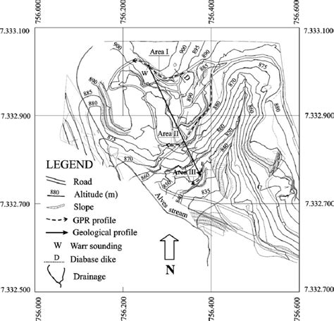 Topographic Map Of Granite Quarry And Location Of Gpr Profiles Download Scientific Diagram