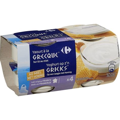 Yaourt à la grecque miel CARREFOUR EXTRA les 4 pots de 150g à Prix