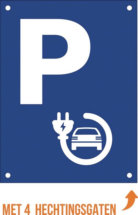 Pictogram Bord Op Aluminium Parking Elektrische Wagens 27 X 36 Cm