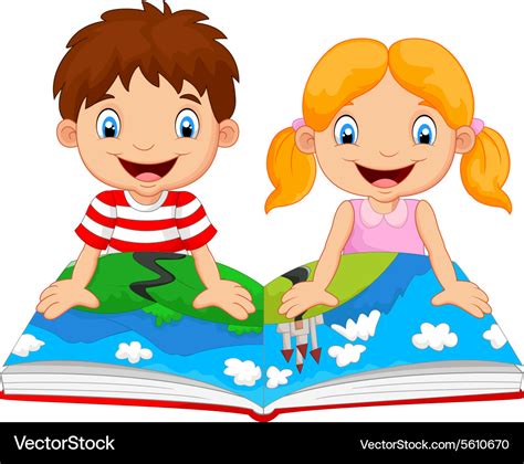 Cartoon boy and girl were readings the story Vector Image