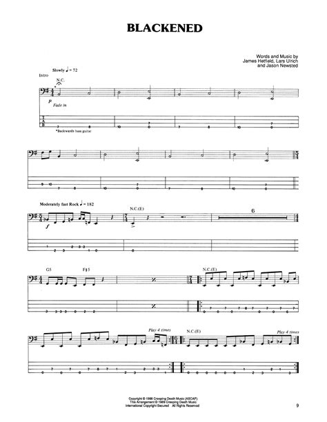 Metallica 'Blackened' Sheet Music and Printable PDF Music Notes | Bass ...