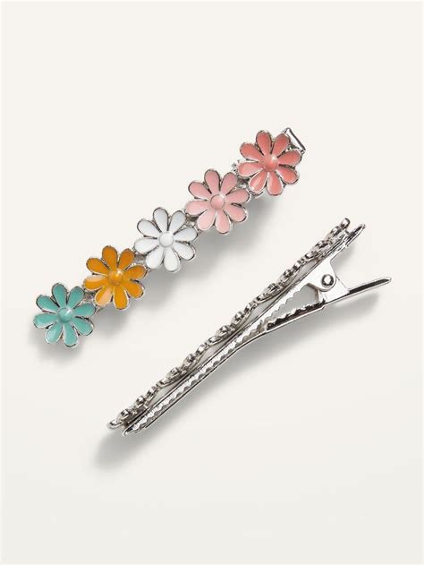 Pack Includes 2 Metal Barrette Hair Clips With Decorative Enamel