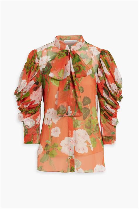 Oscar De La Renta Pussy Bow Floral Print Silk Chiffon Blouse The Outnet