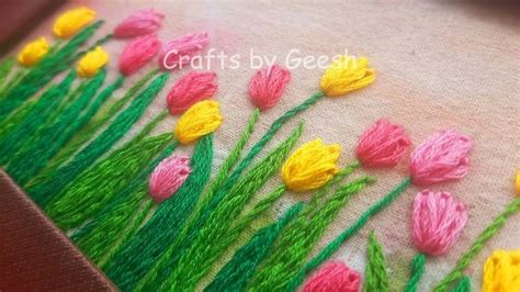 Tulips And Spring Stem Stitch Lazy Daisy Stitch Easy Tulip