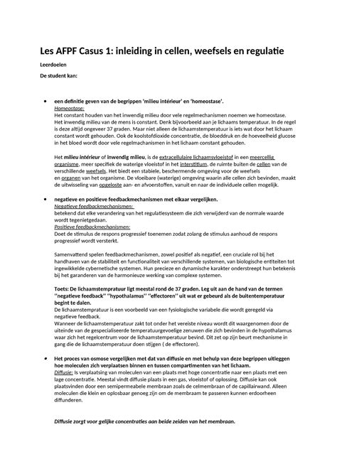 Les AFPF Casus 1 Samenvatting Ross En Wilson Anatomie En Fysiologie