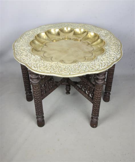 Large Indian Brass Tray Table On Hardwood Stand As289a931 17589 Antiques Atlas