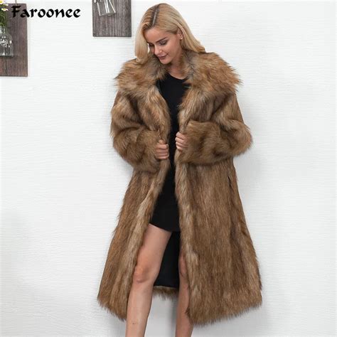 Winter Womens Plus Size Faux Fur Coat Long Slim Thicken Warm Hairy