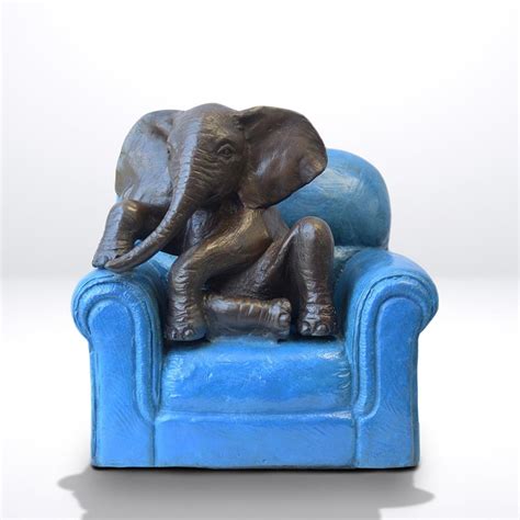 Elephant Me Time On A Chair Bronze Sculpture Miniature Collection